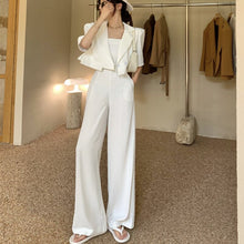 Load image into Gallery viewer, High Quality Two Piece Set Women Crop Top Short Sleeve Coat + Wide Leg Pants Suit Sets Streetwear 2 Piece Sets Womens Outfits