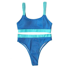 Load image into Gallery viewer, High Waist Bikinis 2021 Swimsuits Bandeau Swimwear Women Splicing Biquini Beachwear Sports Ribbed Bathing Suits New купальник