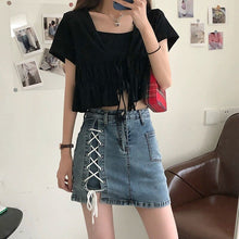 Load image into Gallery viewer, High Waist Elastic Irregular Denim Short Skirt for Women Simple Bandage Summer 2022 New Streetwear Faldas Mujer Korean Chic Jupe