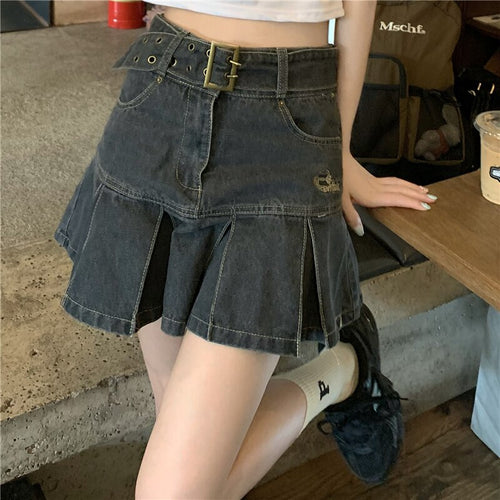 High Waist Refflus Denim Skirt Women Sweet Streetwear Korean Japan Chic All Match Faldas Mujer Spring Summer 2022 Trendy Jupe