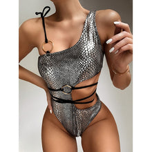 Load image into Gallery viewer, High Waist Swimwear Women One Should Swimsuit Bandage Women One Piece Swimsuit Female Snakeskin Bathing Suit Beachwear Monokini