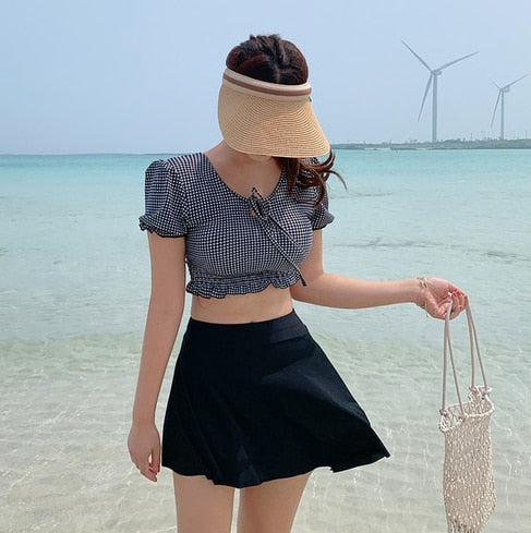 High Waist Women's Bikini Set Padded Biquini Suit Three Pieces Swimwear Swimsuit High Quality Beach Suit 2020 Koren swimdress