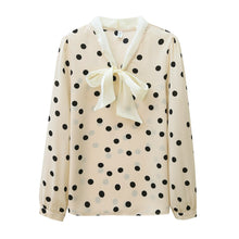 Load image into Gallery viewer, High-end Polka-dot Shirt Women&#39;s Autumn 2021 New Korean Version Long Sleeved Bow Chiffon Blouse Elegant Slim Office Lady Tops