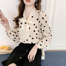 Load image into Gallery viewer, High-end Polka-dot Shirt Women&#39;s Autumn 2021 New Korean Version Long Sleeved Bow Chiffon Blouse Elegant Slim Office Lady Tops