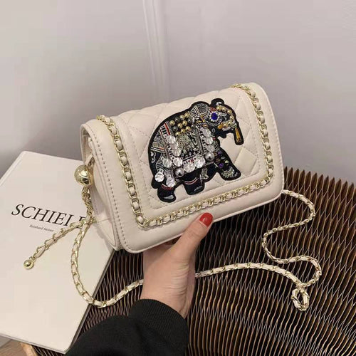 High-end design handbags 2022 new elephant embroidery thread one-shoulder small square bag Western-style messenger handbags