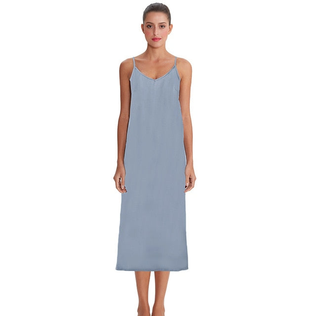 High quality women dress Summer spaghetti satin long dress very soft smooth plus size S-4XL M30262