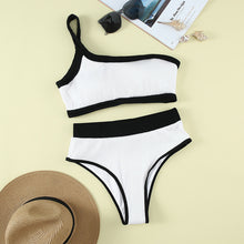 Load image into Gallery viewer, Hight Waist Swimsuit Women 2022 New Summer Spliced One-shoulder Swimwear Sexy Girls Padded Bathing Suit  2 Piece Bikini Set