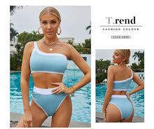 Load image into Gallery viewer, Hight Waist Swimsuit Women 2022 New Summer Spliced One-shoulder Swimwear Sexy Girls Padded Bathing Suit  2 Piece Bikini Set