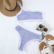 Load image into Gallery viewer, Hight Waist Swimsuit Women 2022 New Summer Spliced One-shoulder Swimwear Sexy Girls Padded Bathing Suit  2 Piece Bikini Set