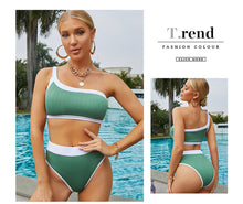 Load image into Gallery viewer, Hight Waist Swimsuit Women 2022 New Summer Spliced One-shoulder Swimwear Sexy Girls Padded Bathing Suit  2 Piece Bikini Set