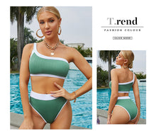 Load image into Gallery viewer, Hight Waist Swimsuit Women 2022 New Summer Spliced One-shoulder Swimwear Sexy Girls Padded Bathing Suit  2 Piece Bikini Set
