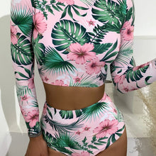 Load image into Gallery viewer, Hight Waist Women Swimwear Long sleeve  Swimsuit 2021 New Floral Print Bikini Set Lace Separate Beachwear Flus size Bathing suit