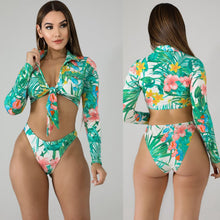 Load image into Gallery viewer, Hight Waist Women Swimwear Long sleeve  Swimsuit 2021 New Floral Print Bikini Set Lace Separate Beachwear Flus size Bathing suit