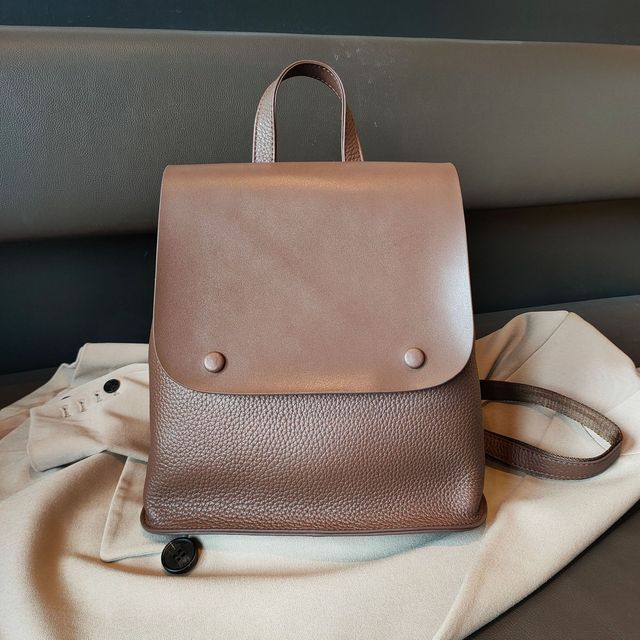 Hit Color Button Design Korean Style Women Backpack Cowhide Leather Leisure Female Shoulder Bag High Quality College Bookbag