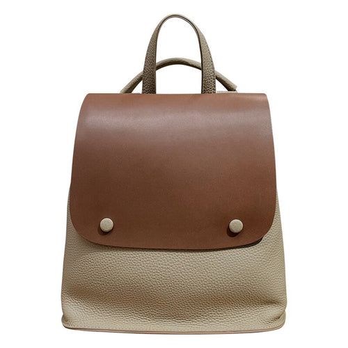 Hit Color Button Design Korean Style Women Backpack Cowhide Leather Leisure Female Shoulder Bag High Quality College Bookbag