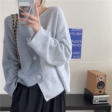 Load image into Gallery viewer, Hit Color Patchwork Knitted Cardigan Women 2021 Autumn Chic Loose All-match Tops Irregular Single Breasted Sweater Coat Female