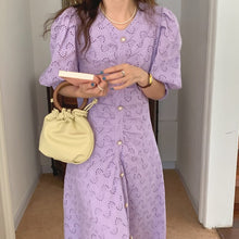 Load image into Gallery viewer, Holiday Hook Flowers Hollow Out Slim Sweet Dress 2021 Summer Chic Women All Match Long Vestido De Mujer Korean Fashion Sundress