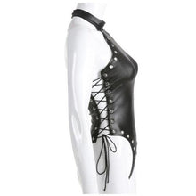 Load image into Gallery viewer, Hollow Latex Leather Straps Tights Bodysuit For Women Sexy Lingerie Underwear Erotic Patent Backless One Piece Dress Nightclub