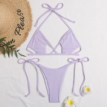 Load image into Gallery viewer, Hollow Out Bikinis High Quality Swimwear Women Black Color Swimsuit Bandage Thong Halter Bikini Set 2021 Micro Beach Biquini