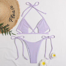 Load image into Gallery viewer, Hollow Out Bikinis High Quality Swimwear Women Black Color Swimsuit Bandage Thong Halter Bikini Set 2021 Micro Beach Biquini