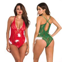 Load image into Gallery viewer, Hollow Out Lingerie Christmas Santa Costume Mrs Claus Cosplay Xmas Gift Sexy  Lingerie Babydoll Deep V Teddy Babydoll