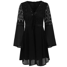 Load image into Gallery viewer, Hollow Out Sexy Women Dresses Mini Chiffon Dress Criss Cross Semi-sheer Plunge V-Neck Long Sleeve Crochet Lace Dress Clothing