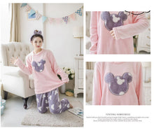 Load image into Gallery viewer, Home Suit Autumn Winter Women Pyjamas Sets Pijama Thick Warm Coral Flannel nightgown Female Cartoon Animal Cute top + long pants