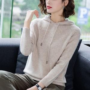 Hooded Sweaters For Women Slim Knitted Solid Plicated Stripe Pullovers Large Size Casual Harajuku Knitwear Sweatshirts Femme