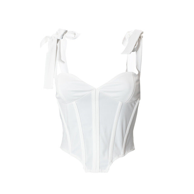 Hot 2022 For Summer Elegant Bandage Sleeveless Fashion Women's Clothing White Crop Top Rave Festival Sexy V-Neck Tops Streetwear