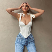 Load image into Gallery viewer, Hot 2022 For Summer Elegant Bandage Sleeveless Fashion Women&#39;s Clothing White Crop Top Rave Festival Sexy V-Neck Tops Streetwear