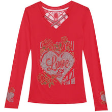 Load image into Gallery viewer, Hot Drilling Women&#39;s T-Shirt New 2021 Autumn Long Sleeve V-Neck Mesh Tops Elegant Slim Ladys Blusas Clothing