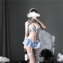 Load image into Gallery viewer, Hot Girl Bikini Set Sexy Lingerie Sexy Japanese Loli Blue Grid Sexy Bra Mini Skirt Suit Kawaii Maid Cosplay Uniform Temptation