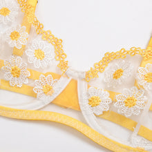 Load image into Gallery viewer, Hot New Women Sexy Lingerie Yellow Flower Embroider Adjustable Erotic Underwear Transparent Bra Thong Suit Bondage