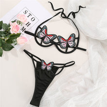 Load image into Gallery viewer, Hot Sale New Women Butterfly Mesh Embroidery Bra And Thong Set Adjustable Sexy Lace Underwear Erotic Sensual Lingerie Set