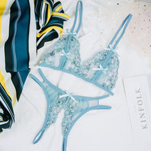 Load image into Gallery viewer, Hot Sell Perspective Lingerie Sets Sexy Lace Bow Open Bra and Crotchless Panties Underwear Set Women&#39;s Bikinis