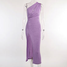 Load image into Gallery viewer, INS 2022 Summer Elegant Purple Inclined Shoulder Maxi Dress Sexy Slit Club Party Outfits for Women Sleeveless Prom Dresses Casua