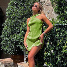 Load image into Gallery viewer, INS 2022 Summer Sexy Backless Folds Mini Dress Club Party Outfits for Women Sleeveless Green Elegant Halter Prom Dresses Casual