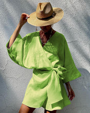 Load image into Gallery viewer, INS 2022 Summer Sexy V-Neck Cardigan Mini Dress Club Party Outfits for Women Green Irregular Lantern Sleeves Prom Dresses Casual