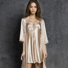 Load image into Gallery viewer, Ice Silk Pajamas Women&#39;s Two-piece Thin Home Service Night Gown Sexy Pajamas Summer Suspenders Nightdress Sleep Wear  Robe Sets