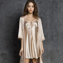 Load image into Gallery viewer, Ice Silk Pajamas Women&#39;s Two-piece Thin Home Service Night Gown Sexy Pajamas Summer Suspenders Nightdress Sleep Wear  Robe Sets