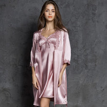 Load image into Gallery viewer, Ice Silk Pajamas Women&#39;s Two-piece Thin Home Service Night Gown Sexy Pajamas Summer Suspenders Nightdress Sleep Wear  Robe Sets