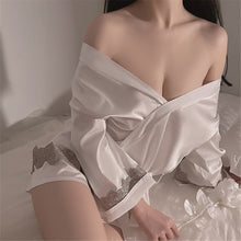 Load image into Gallery viewer, Ice Silk Robes for Women Satin Kimono Bathrobe Sexy Lingerie Home Clothes Embroidery Lace Cardigan Bride Robe French Pajamas
