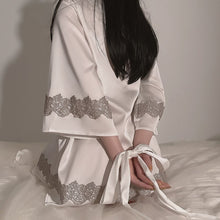 Load image into Gallery viewer, Ice Silk Robes for Women Satin Kimono Bathrobe Sexy Lingerie Home Clothes Embroidery Lace Cardigan Bride Robe French Pajamas