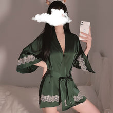 Load image into Gallery viewer, Ice Silk Robes for Women Satin Kimono Bathrobe Sexy Lingerie Home Clothes Embroidery Lace Cardigan Bride Robe French Pajamas