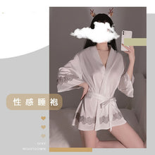 Load image into Gallery viewer, Ice Silk Robes for Women Satin Kimono Bathrobe Sexy Lingerie Home Clothes Embroidery Lace Cardigan Bride Robe French Pajamas