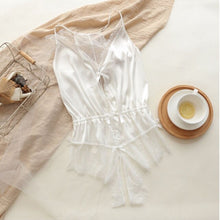 Load image into Gallery viewer, Ice Silk Sexy Lingerie Beauty Back Hollow Lace Sexy Women Bow Deep V Open File One Piece Bodysuit Free To Take Off Sexy Pajamas