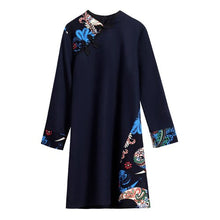 Load image into Gallery viewer, Improved Cheongsam Vintage Print Stand Collar Buckle Women Chinese Style Autumn Long Sleeve Retro Slim Mini Dress Female Clothes