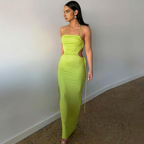 Ins 2022 Summer Elegant Bandage Black Spaghetti Strap Maxi Dress Sexy Cutout Club Party Outfits for Women Prom Dresses Casual