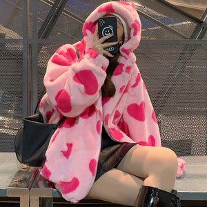 Jacket Woman Harajuku Two Sides Wear Y2k Lamb Wool Coat Women Pink 2023 Zipper Up Plush Stand Collar Warm Jackets Winter Clothes
