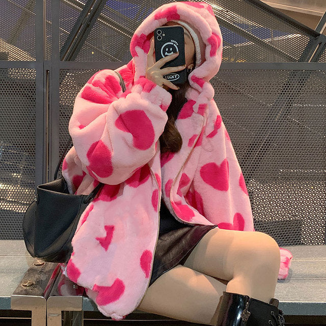 Jacket Woman Harajuku Two Sides Wear Y2k Lamb Wool Coat Women Pink 2023 Zipper Up Plush Stand Collar Warm Jackets Winter Clothes